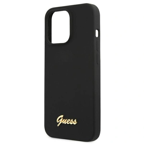 Etui Guess GUHMP13XLSLMGBK Apple iPhone 13 Pro Max black/czarny hardcase Silicone Script Gold Logo