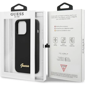 Etui Guess GUHMP13XLSLMGBK Apple iPhone 13 Pro Max black/czarny hardcase Silicone Script Gold Logo