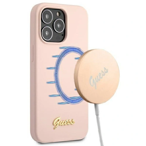 Etui Guess GUHMP13XLSLMGLP Apple iPhone 13 Pro Max jasnoróżowy/light pink hardcase Silicone Script Gold Logo Magsafe