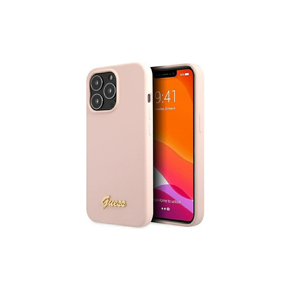 Wholesale Guess GUHMP13XLSLMGLP Apple iPhone 13 Pro Max light pink hardcase Silicone Script Gold Logo Magsafe - GUE1629PNK - {ean13} - Hurt
