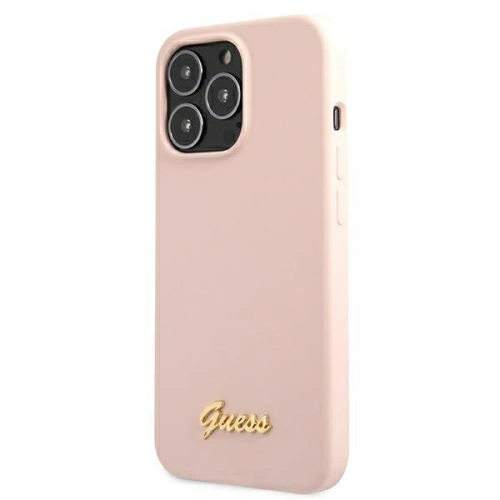 Etui Guess GUHMP13XLSLMGLP Apple iPhone 13 Pro Max jasnoróżowy/light pink hardcase Silicone Script Gold Logo Magsafe