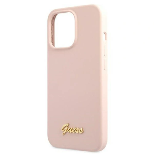 Etui Guess GUHMP13XLSLMGLP Apple iPhone 13 Pro Max jasnoróżowy/light pink hardcase Silicone Script Gold Logo Magsafe