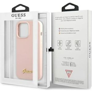 Etui Guess GUHMP13XLSLMGLP Apple iPhone 13 Pro Max jasnoróżowy/light pink hardcase Silicone Script Gold Logo Magsafe