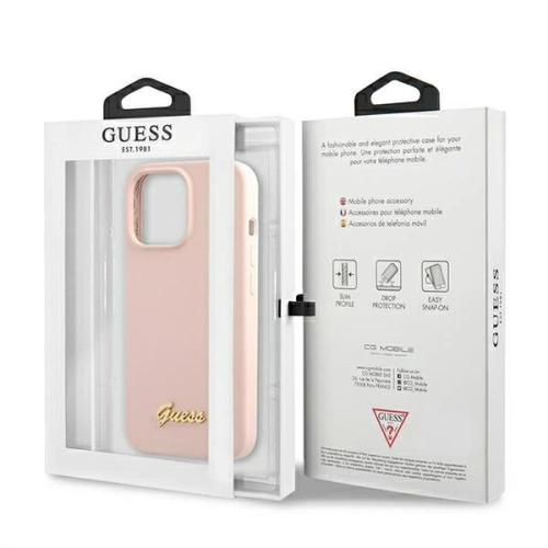 Etui Guess GUHMP13XLSLMGLP Apple iPhone 13 Pro Max jasnoróżowy/light pink hardcase Silicone Script Gold Logo Magsafe