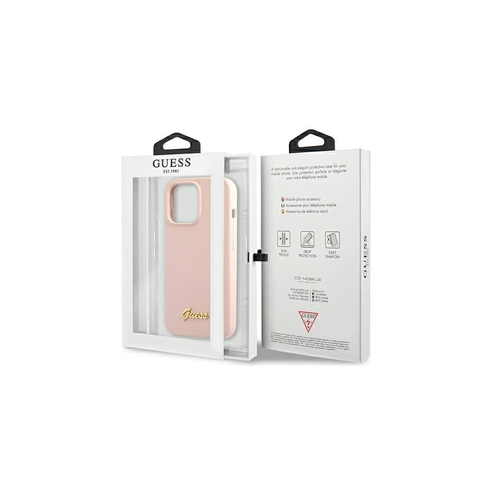 Wholesale Guess GUHMP13XLSLMGLP Apple iPhone 13 Pro Max light pink hardcase Silicone Script Gold Logo Magsafe - GUE1629PNK - {ean13} - Hurt