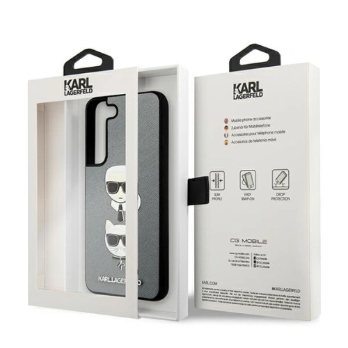 Etui Karl Lagerfeld KLHCS22SSAKICKCSL Samsung Galaxy S22 srebrny/silver Saffiano Karl & Choupette Head