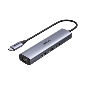 Adapter 4w1 UGREEN CM475 Hub USB-C do 3x USB 3.0 + 1x RJ45 (szary)