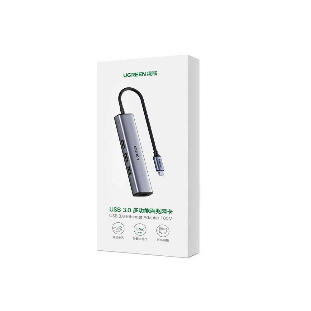 Hurtownia GSM - Adaptér 4w1 UGREEN CM475 Hub USB-C na 3x USB 3.0 + 1x RJ45 (šedý) - UGR1202GRY - {ean13} - Hurt