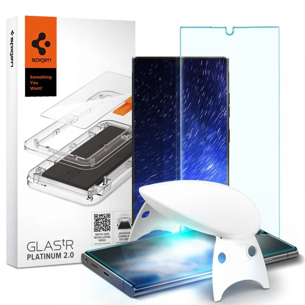 Hurtownia GSM - Tvrzené sklo s UV lepidlem Spigen Glas.TR Platinum Samsung Galaxy S22 Ultra - SPN2164 - {ean13} - Hurt