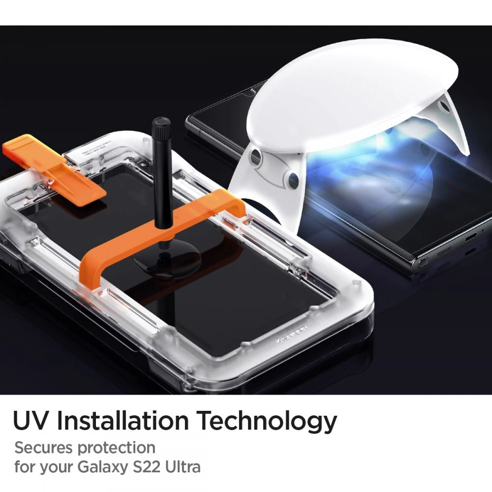 Hurtownia GSM - Tvrzené sklo s UV lepidlem Spigen Glas.TR Platinum Samsung Galaxy S22 Ultra - SPN2164 - {ean13} - Hurt