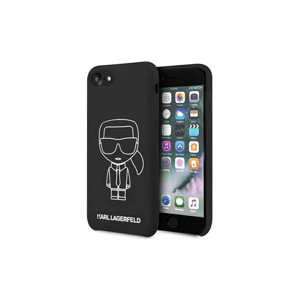 Hurtownia GSM - Case Karl Lagerfeld KLHCI8SILFLWBK Apple iPhone SE 2022/SE 2020/8/7 Hardcase schwarz/black Silicone Iconic White - KLD879BLK - {ean13} - Hurt