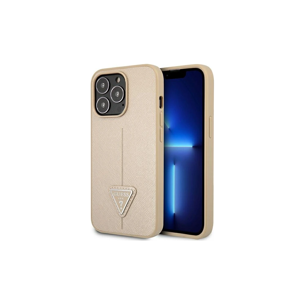 Wholesale Guess GUHCP13XPSATLE Apple iPhone 13 Pro Max beige hardcase Saffiano Triangle Logo - GUE1660BEI - {ean13} - Hurt