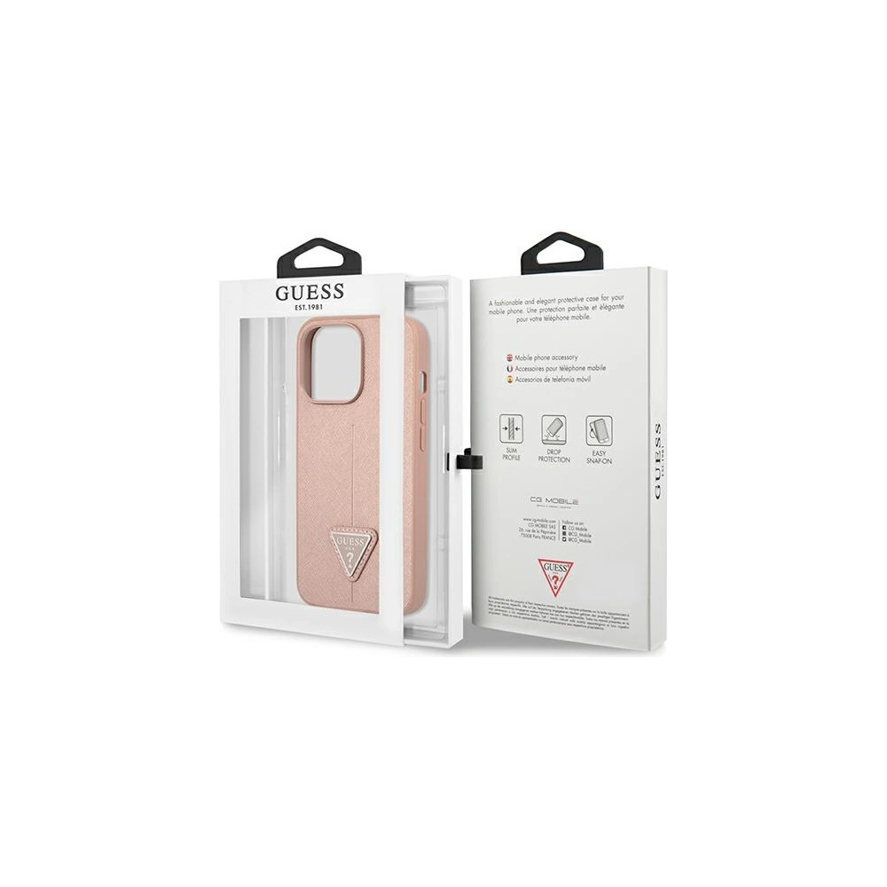 Wholesale Guess GUHCP13XPSATLP Apple iPhone 13 Pro Max pink hardcase Saffiano Triangle Logo - GUE1662PNK - {ean13} - Hurt