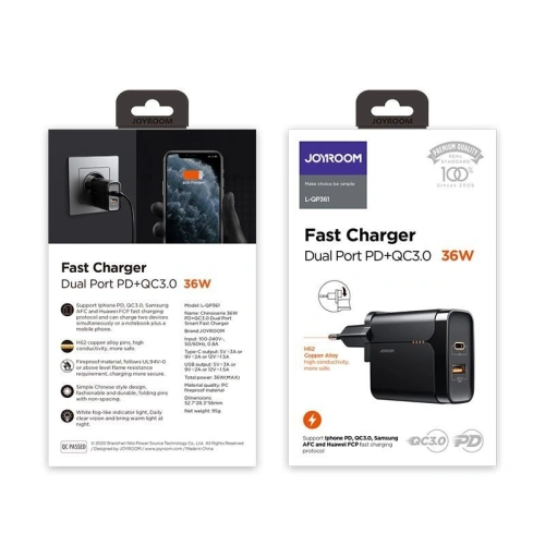 Ładowarka sieciowa Joyroom L-QP361 2-port Network Charger 36W PD 3.0 QC 3.0 Black