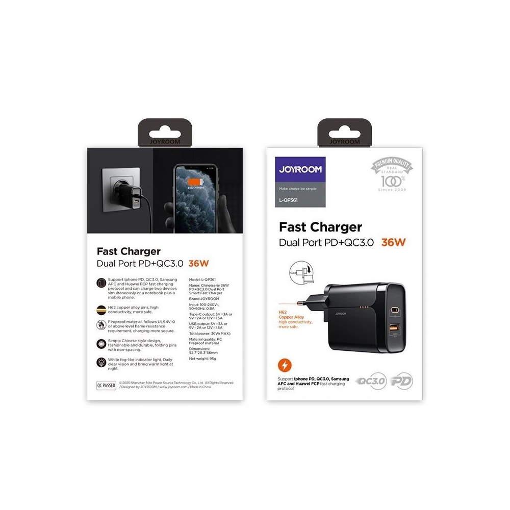 Hurtownia GSM - Ładowarka sieciowa Joyroom L-QP361 2-port Network Charger 36W PD 3.0 QC 3.0 Black - JYR084BLK - {ean13} - Hurt