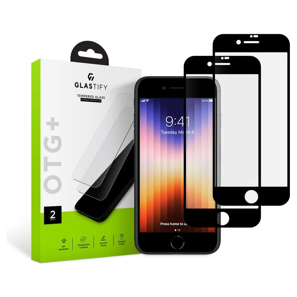 Hurtownia GSM - Tvrzené sklo Glastify OTG+ Apple iPhone SE 2022/SE 2020/8/7 Černé [2 PACK] - GST016BLK - {ean13} - Hurt