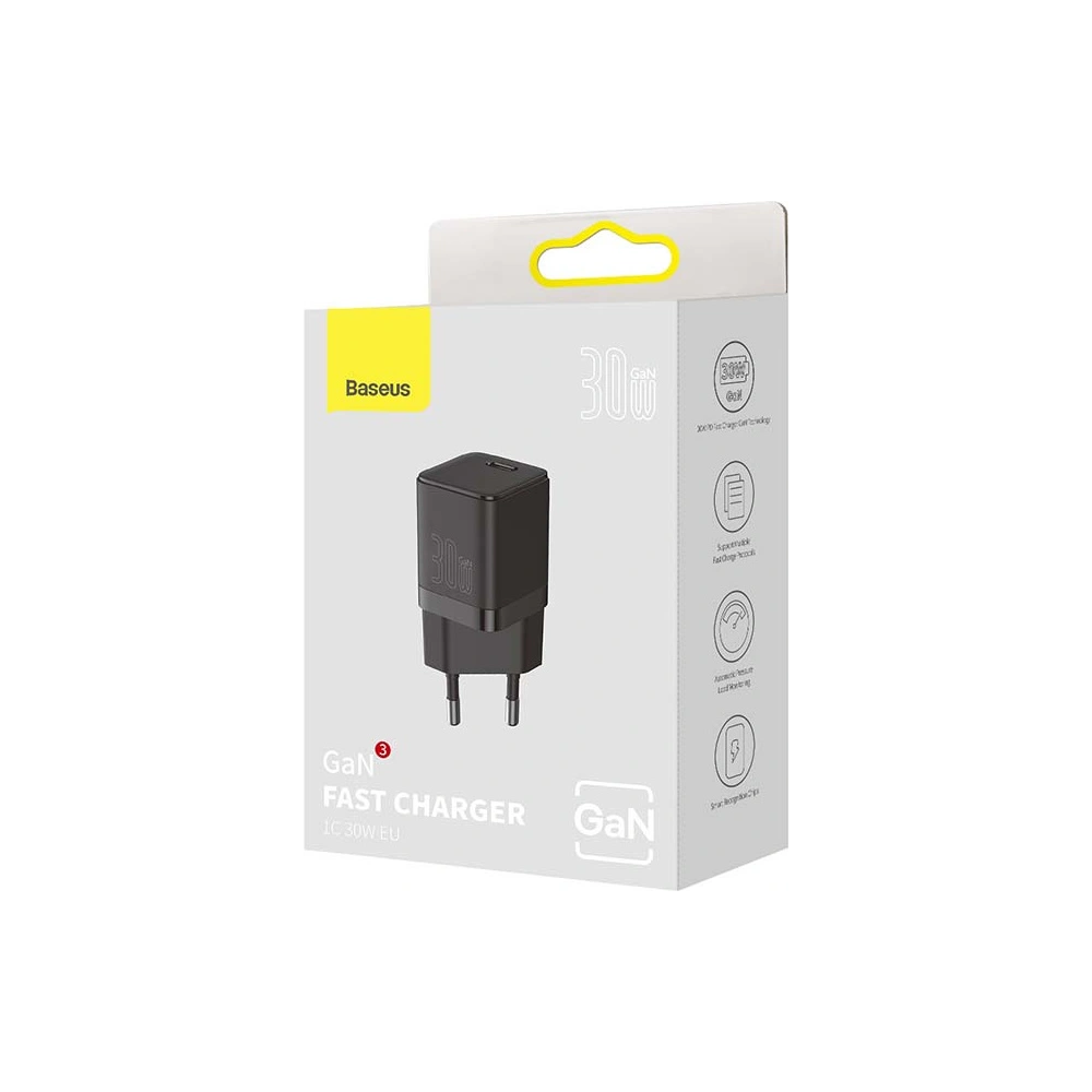 Hurtownia GSM - Ładowarka sieciowa Baseus GaN3 USB-C 30W (czarna) - BSU3215BLK - {ean13} - Hurt