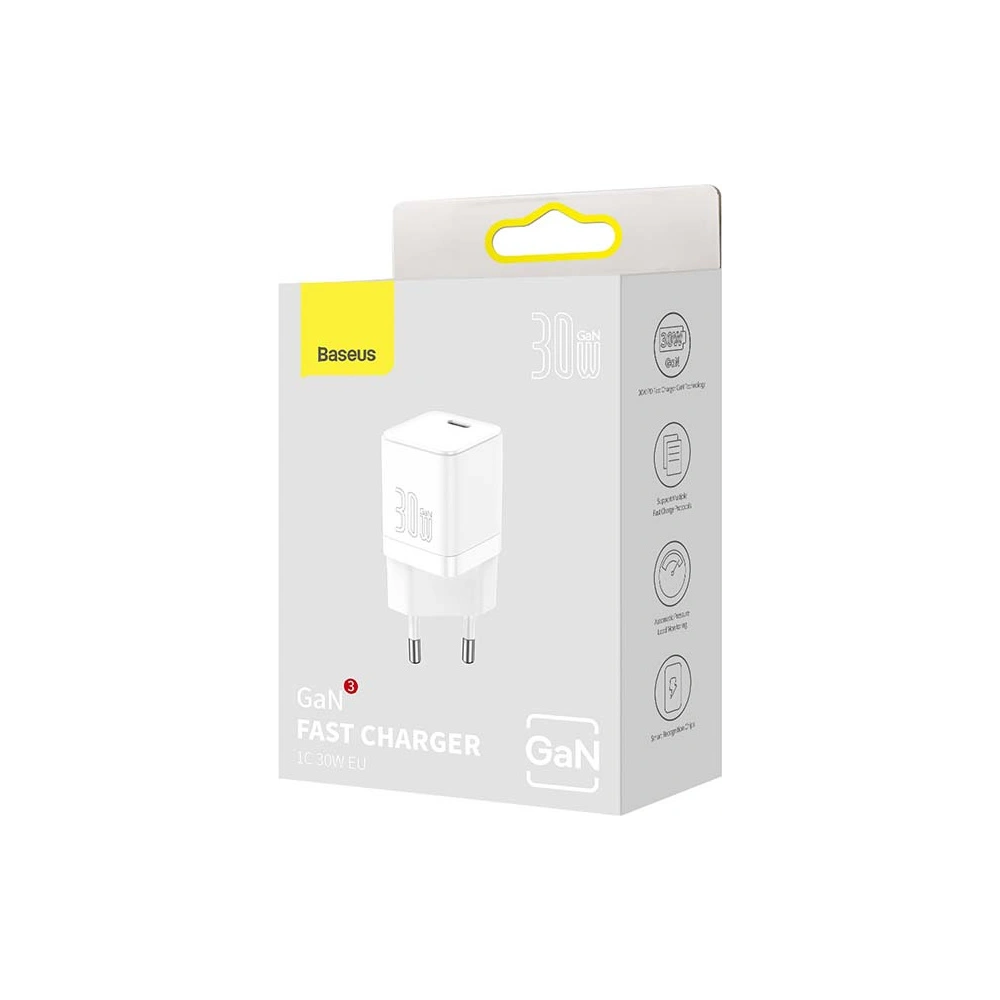 Hurtownia GSM - Ładowarka sieciowa Baseus GaN3 USB-C 30W (biała) - BSU3222WHT - {ean13} - Hurt
