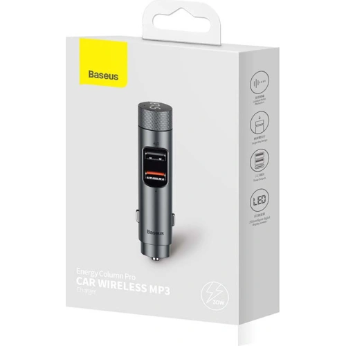 Transmiter FM Baseus Energy Column Pro, Bluetooth 5.0, 2x USB, 30W (szary)