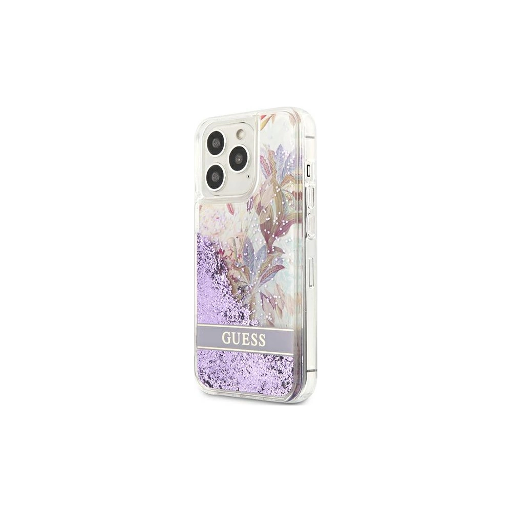 Wholesale Guess GUHCP13LLFLSU Apple iPhone 13 Pro purple hardcase Flower Liquid Glitter - GUE1676PRP - {ean13} - Hurt