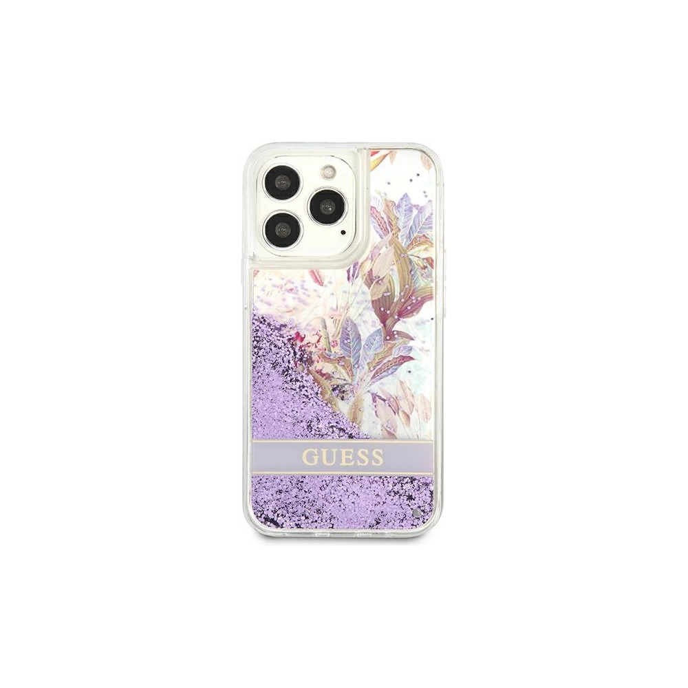 Wholesale Guess GUHCP13LLFLSU Apple iPhone 13 Pro purple hardcase Flower Liquid Glitter - GUE1676PRP - {ean13} - Hurt