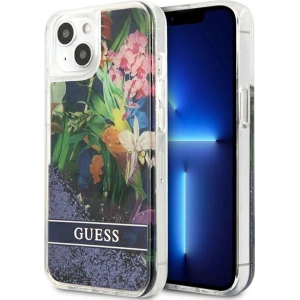 Etui Guess GUHCP13MLFLSB Apple iPhone 13 niebieski/blue hardcase Flower Liquid Glitter