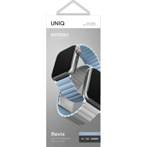 Pasek UNIQ Revix Apple Watch 4/5/6/7/SE/8/9/10 40/41/42mm Reversible Magnetic biały-niebieski/white-blue