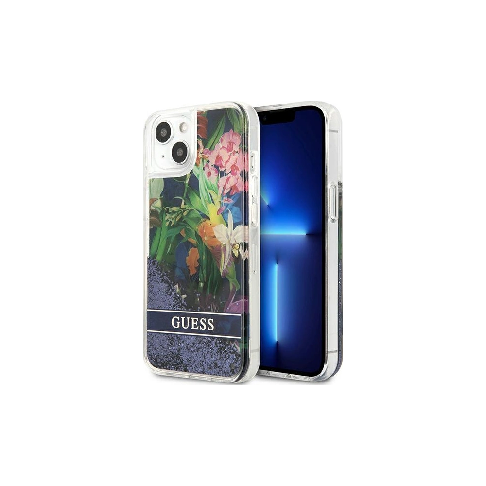 Hurtownia GSM - Etui Guess GUHCP13SLFLSB Apple iPhone 13 mini niebieski/blue hardcase Flower Liquid Glitter - GUE1680BLU - {ean13} - Hurt