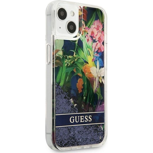Etui Guess GUHCP13SLFLSB Apple iPhone 13 mini niebieski/blue hardcase Flower Liquid Glitter