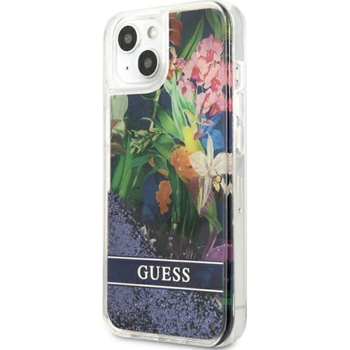 Etui Guess GUHCP13SLFLSB Apple iPhone 13 mini niebieski/blue hardcase Flower Liquid Glitter