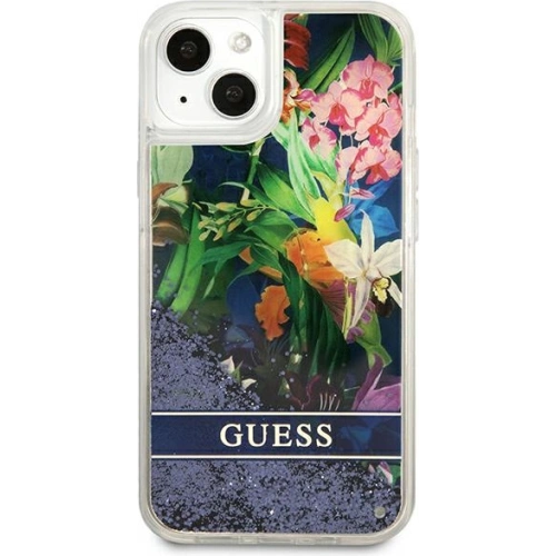 Etui Guess GUHCP13SLFLSB Apple iPhone 13 mini niebieski/blue hardcase Flower Liquid Glitter