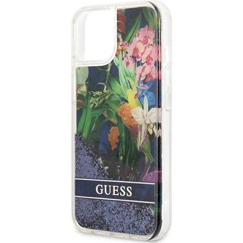 Etui Guess GUHCP13SLFLSB Apple iPhone 13 mini niebieski/blue hardcase Flower Liquid Glitter