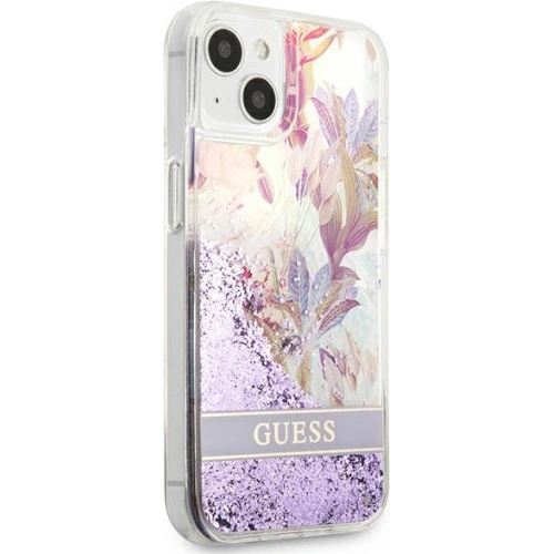 Etui Guess GUHCP13SLFLSU Apple iPhone 13 mini fioletowy/purple hardcase Flower Liquid Glitter