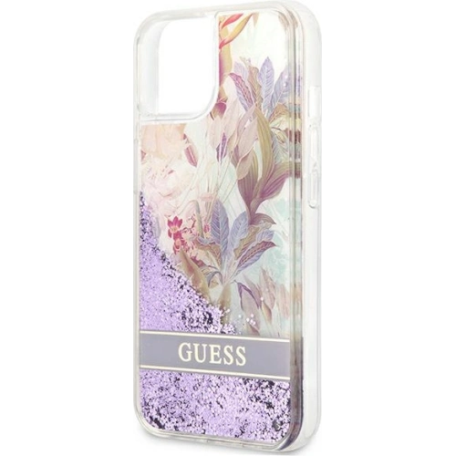 Etui Guess GUHCP13SLFLSU Apple iPhone 13 mini fioletowy/purple hardcase Flower Liquid Glitter