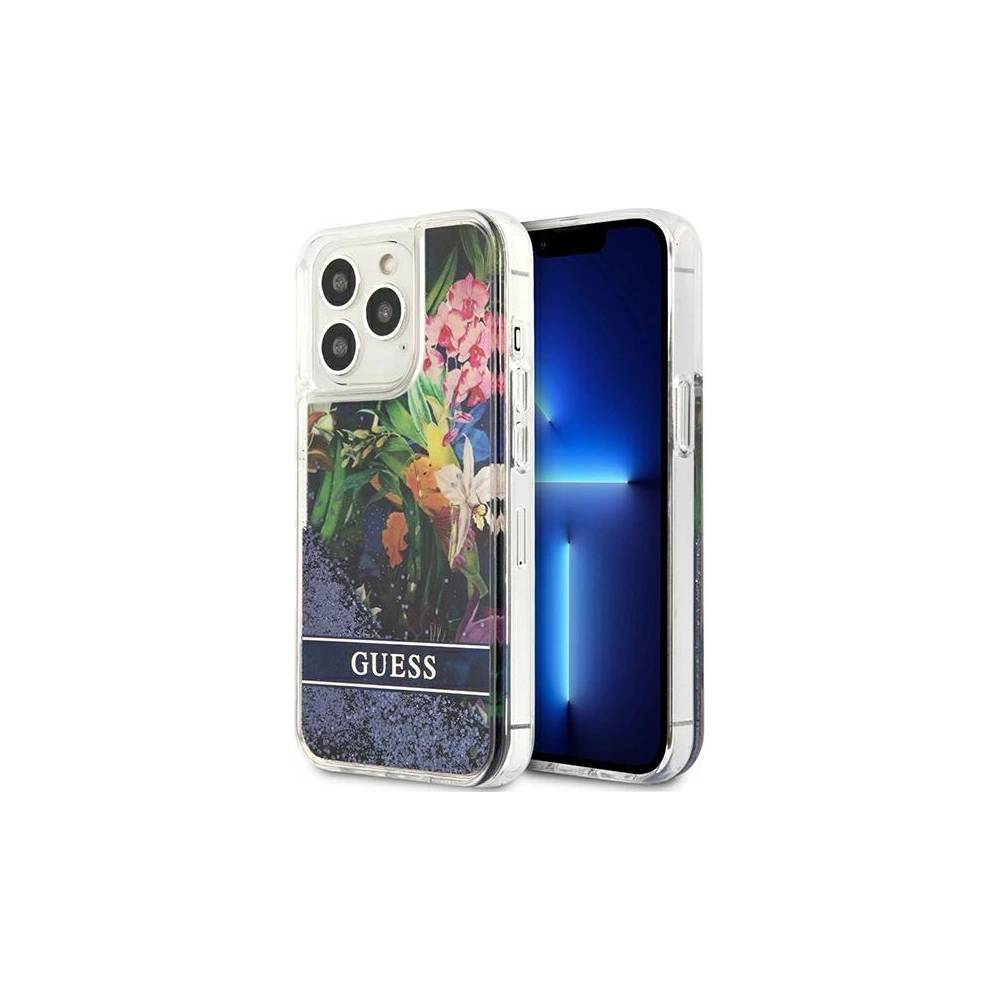Wholesale Guess GUHCP13XLFLSB Apple iPhone 13 Pro Max blue hardcase Flower Liquid Glitter - GUE1683BLU - {ean13} - Hurt