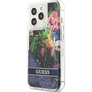 Etui Guess GUHCP13XLFLSB Apple iPhone 13 Pro Max niebieski/blue hardcase Flower Liquid Glitter
