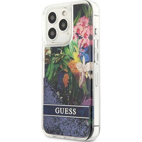 Etui Guess GUHCP13XLFLSB Apple iPhone 13 Pro Max niebieski/blue hardcase Flower Liquid Glitter