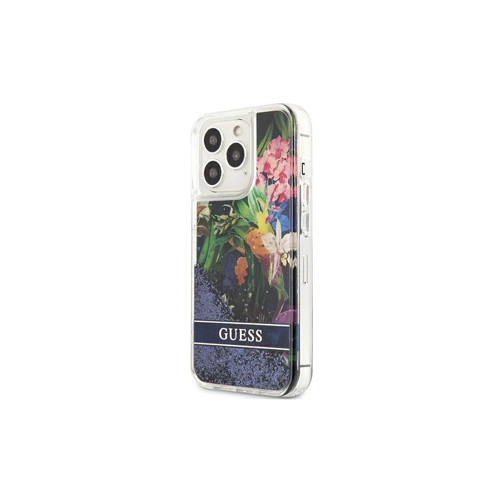 Wholesale Guess GUHCP13XLFLSB Apple iPhone 13 Pro Max blue hardcase Flower Liquid Glitter - GUE1683BLU - {ean13} - Hurt