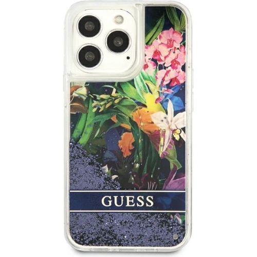 Etui Guess GUHCP13XLFLSB Apple iPhone 13 Pro Max niebieski/blue hardcase Flower Liquid Glitter