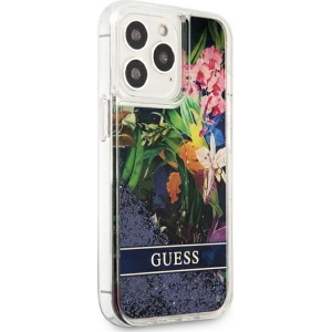 Etui Guess GUHCP13XLFLSB Apple iPhone 13 Pro Max niebieski/blue hardcase Flower Liquid Glitter