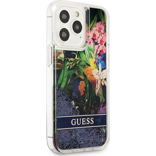 Etui Guess GUHCP13XLFLSB Apple iPhone 13 Pro Max niebieski/blue hardcase Flower Liquid Glitter