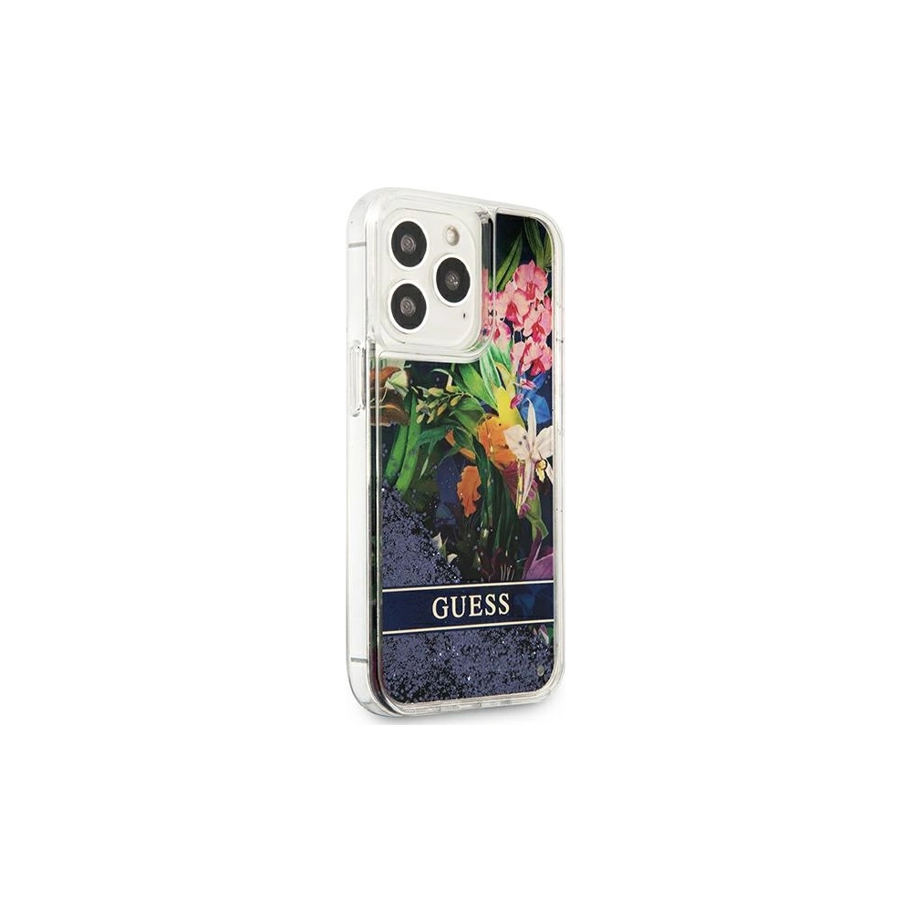 Wholesale Guess GUHCP13XLFLSB Apple iPhone 13 Pro Max blue hardcase Flower Liquid Glitter - GUE1683BLU - {ean13} - Hurt