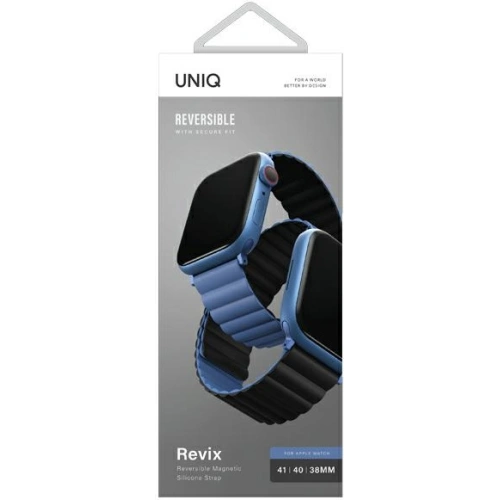 Pasek UNIQ Revix Apple Watch 4/5/6/7/SE/8/9/10 40/41/42mm Reversible Magnetic czarny-niebieski/black-blue