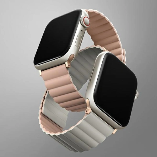 Pasek UNIQ Revix Apple Watch 4/5/6/7/SE/8/9/Ultra 44/45/49mm Reversible Magnetic różowy-beżowy/pink-beige