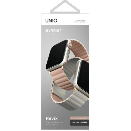 Pasek UNIQ Revix Apple Watch 4/5/6/7/SE/8/9/Ultra 44/45/49mm Reversible Magnetic różowy-beżowy/pink-beige