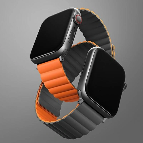 Pasek UNIQ Revix Apple Watch 4/5/6/7/SE/8/9/Ultra 44/45/49mm Reversible Magnetic szary-pomarańczowy/grey-orange