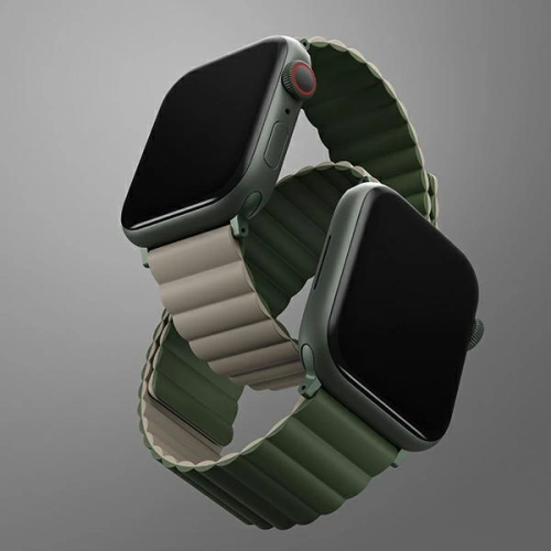 Pasek UNIQ Revix Apple Watch 4/5/6/7/SE/8/9/Ultra 44/45/49mm Reversible Magnetic zielony-ciemnoszary/green-taupe