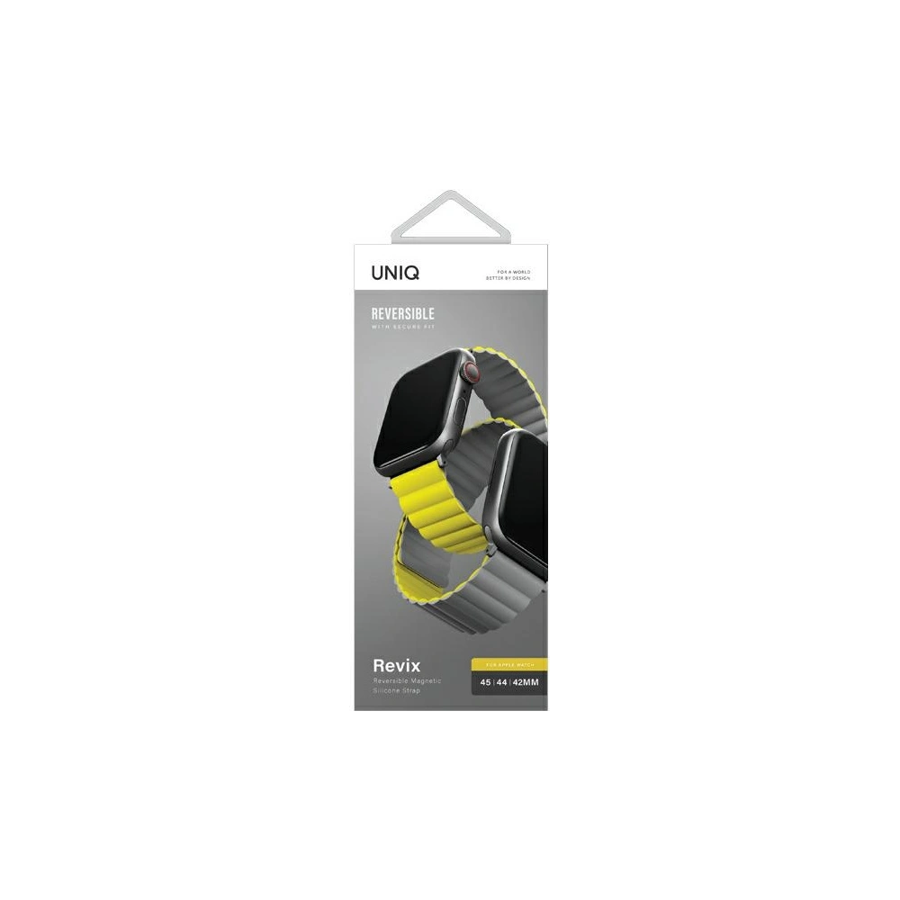 Hurtownia GSM - Pasek UNIQ Revix Apple Watch 4/5/6/7/SE/8/9/Ultra 44/45/49mm Reversible Magnetic žlutý-šedý/yellow-grey - UNIQ631YELGRY - {ean13} - Hurt