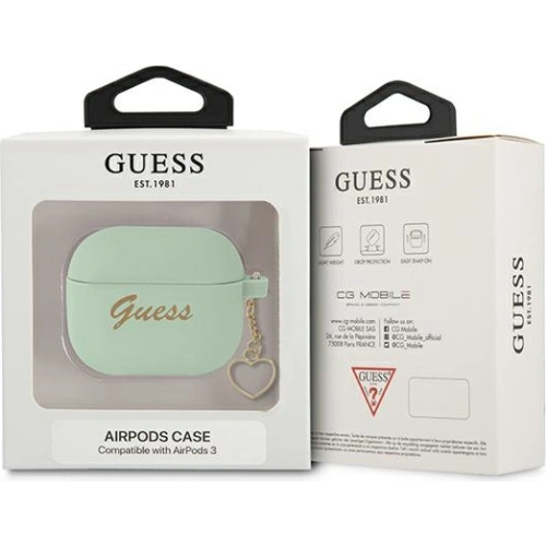 Etui Guess GUA3LSCHSN Apple AirPods 3 zielony/green Silicone Charm Heart Collection
