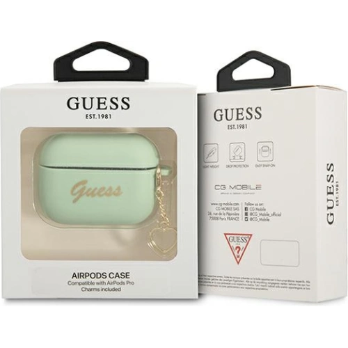 Etui Guess GUAPLSCHSN Apple AirPods Pro zielony/green Silicone Charm Heart Collection